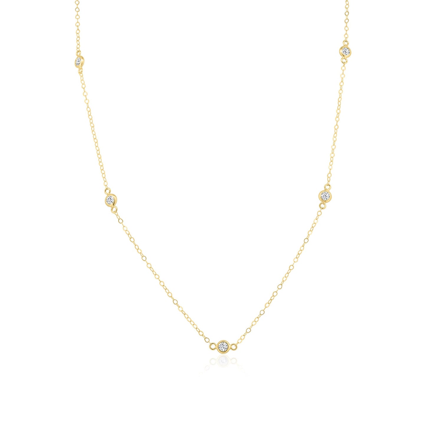 14N00001 - 14 Karat Yellow Gold Clear CZ Round Charm Link Necklace SPI