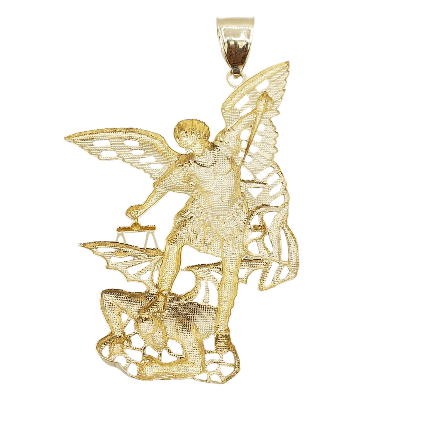 14K Gold- Saint Michael Slaying Demon Fantastic Jewelry NYC