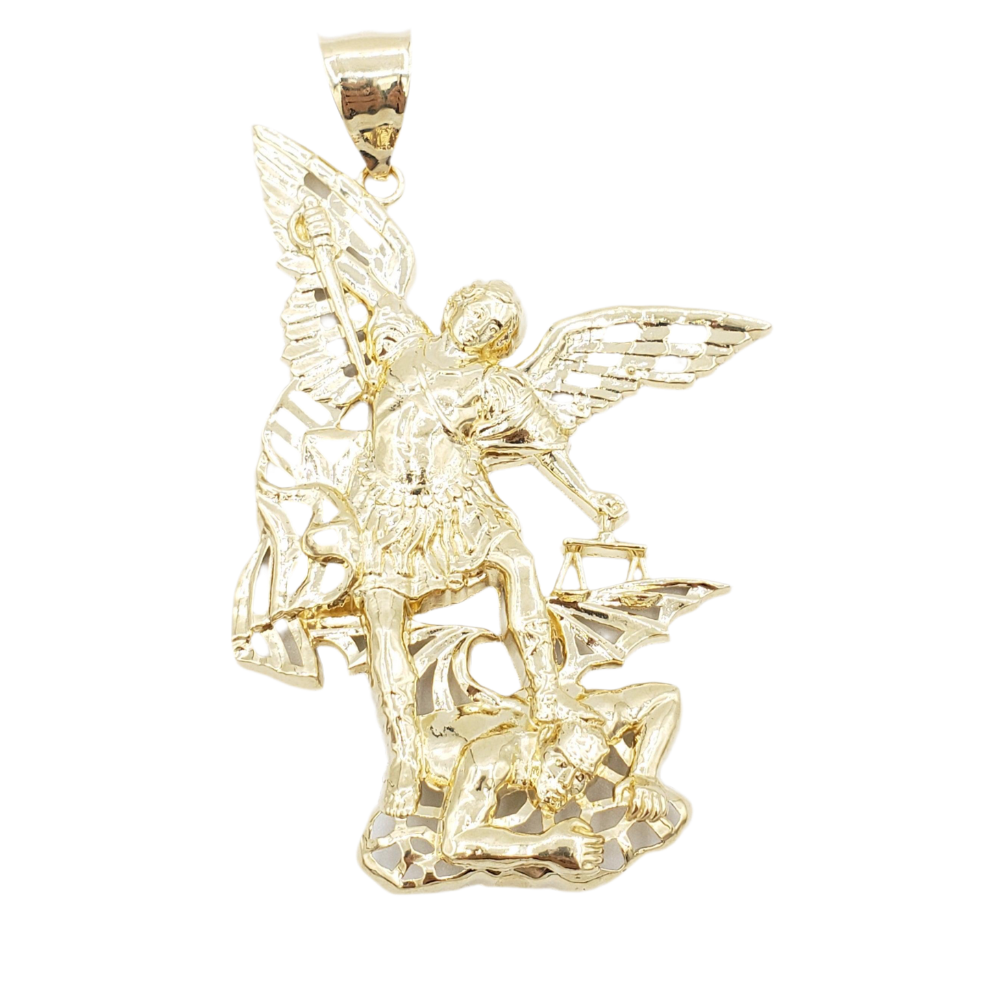 14K Gold- Saint Michael Slaying Demon Fantastic Jewelry NYC