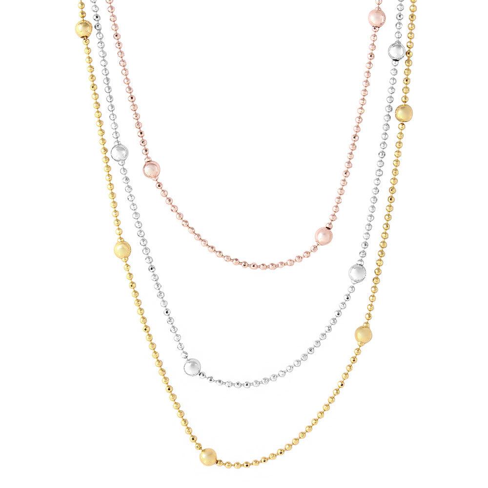 Silver 925 3 Toned 3 Strands Beaded Chain Necklace - ARN00003 SPI