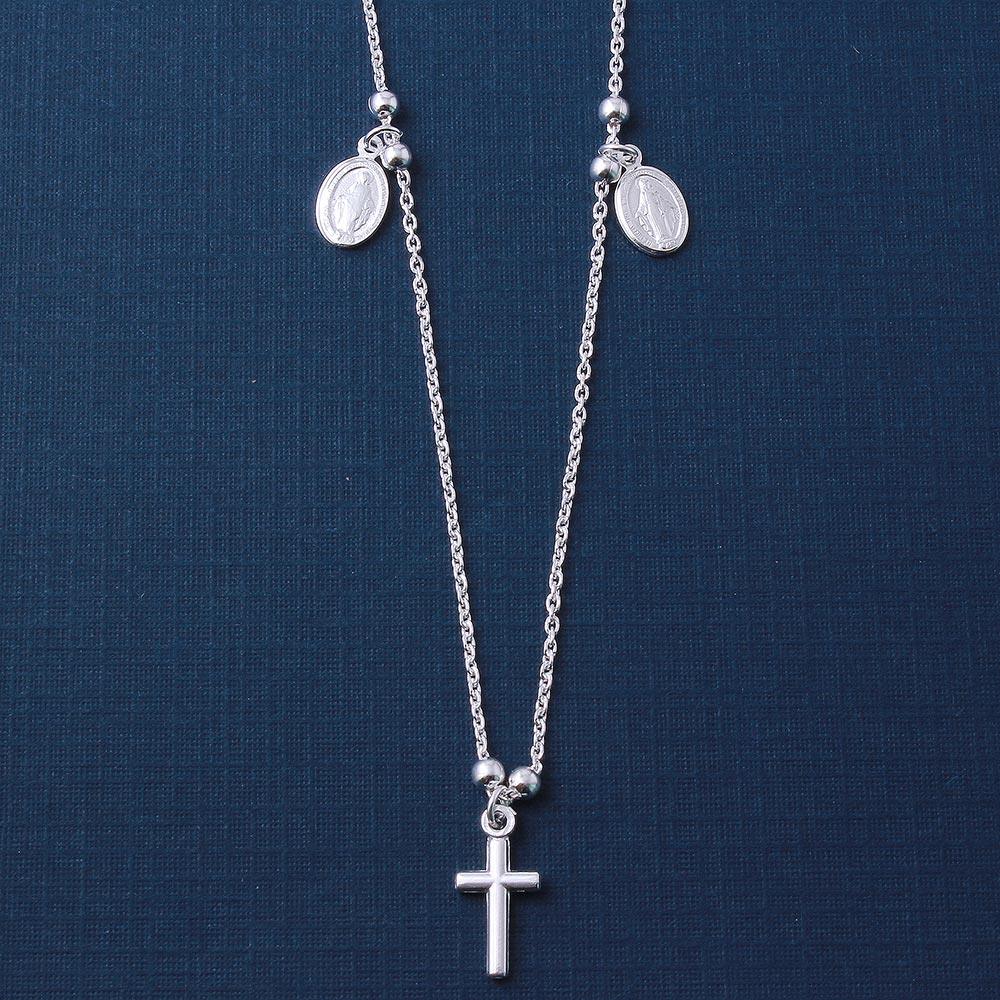Silver 925 High Polished Cross and Charms Necklace - ARN00014 SPI