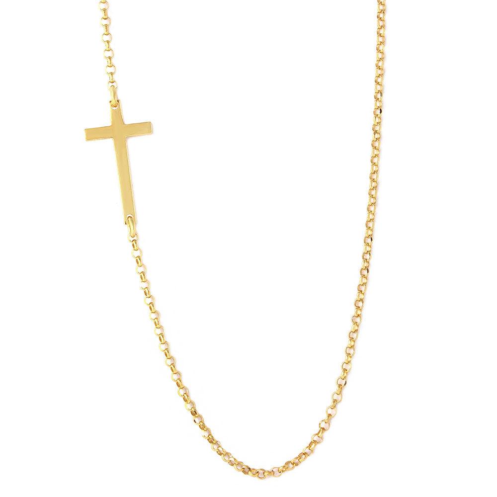 Silver 925 Gold Plated Rolo Necklace With Cross - ARN00016GP SPI