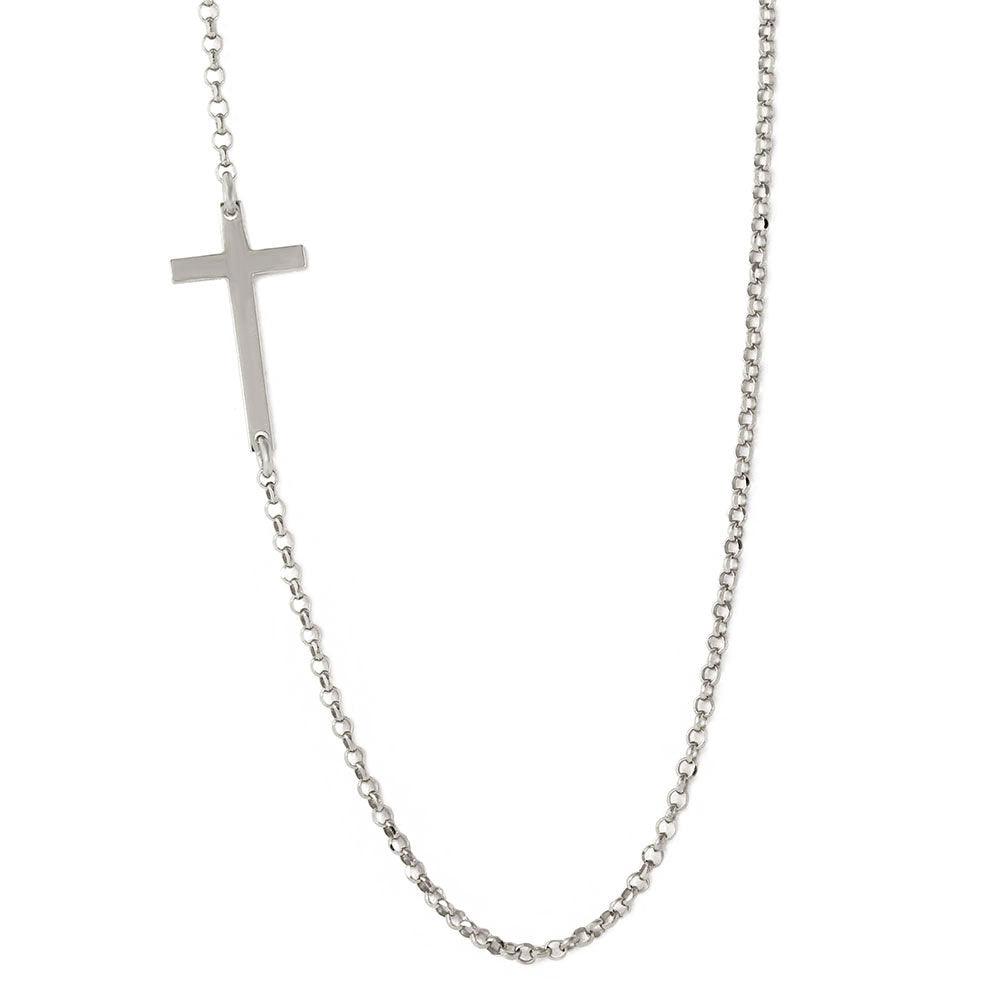 Silver 925 Rhodium Plated Rolo Necklace With Cross - ARN00016RH SPI