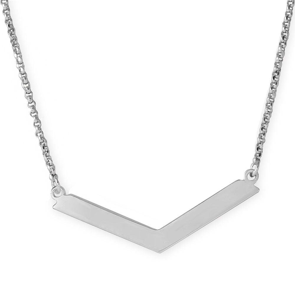 Silver 925 Rhodium Plated Wide V Accent Necklace - ARN00020RH SPI