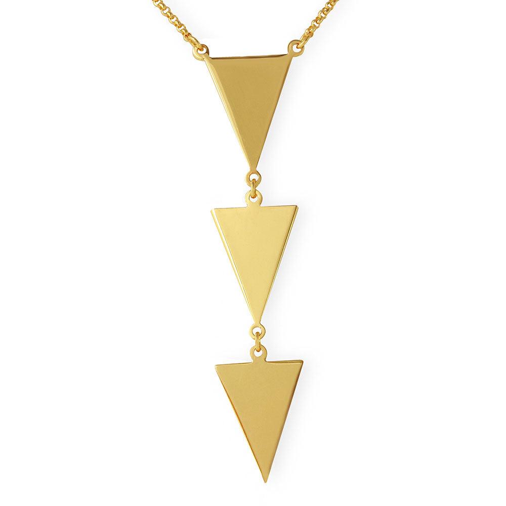 Silver 925 Gold Plated 3 Triangle Drop Necklace - ARN00022GP SPI