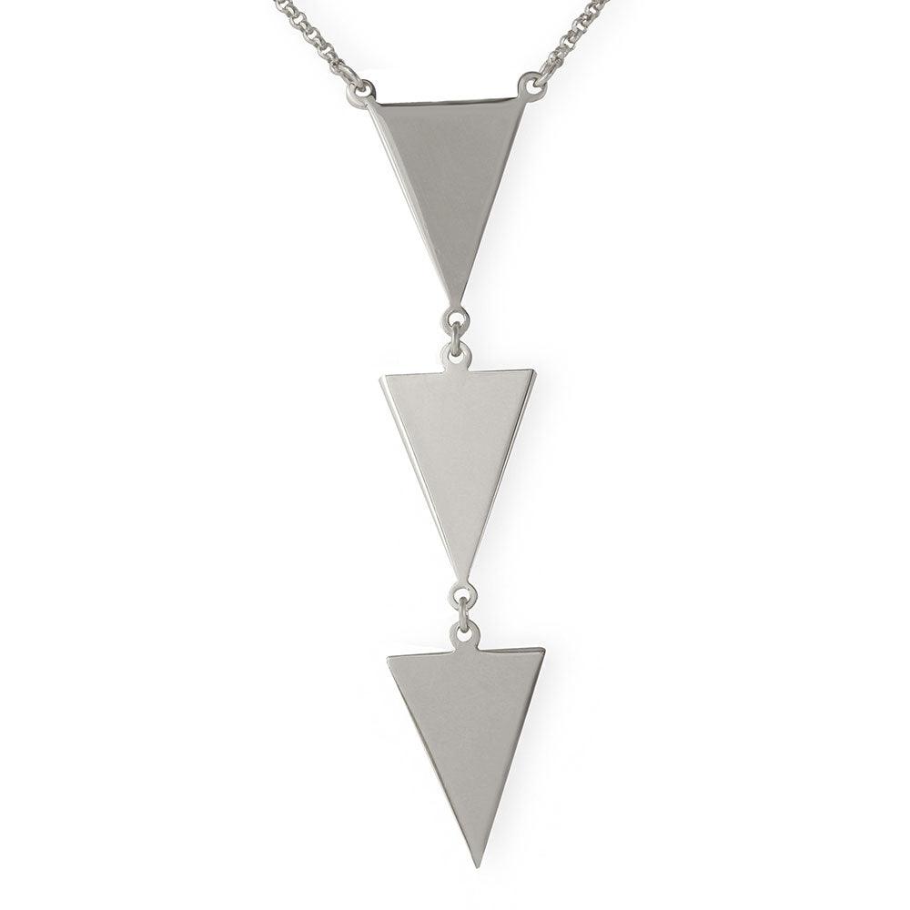 Silver 925 Rhodium Plated 3 Triangle Drop Necklace - ARN00022RH SPI