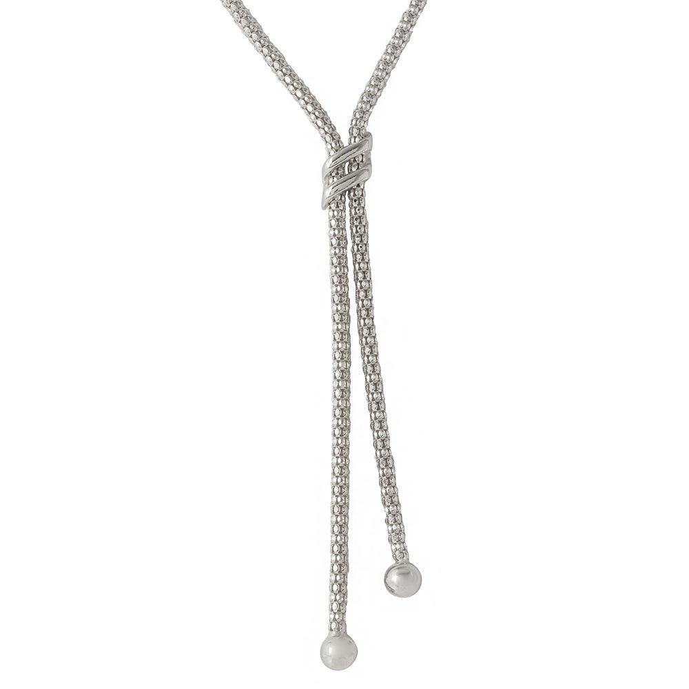 Silver 925 Rhodium Plated Drop Necklace With Double Sash - ARN00023RH SPI