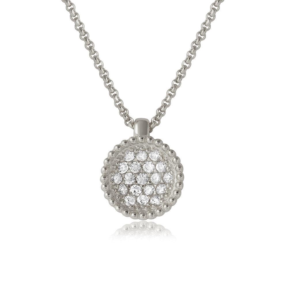 Silver 925 Rhodium Plated CZ Encrusted Round Bowl Pendant with Necklace - ARN00027RH SPI