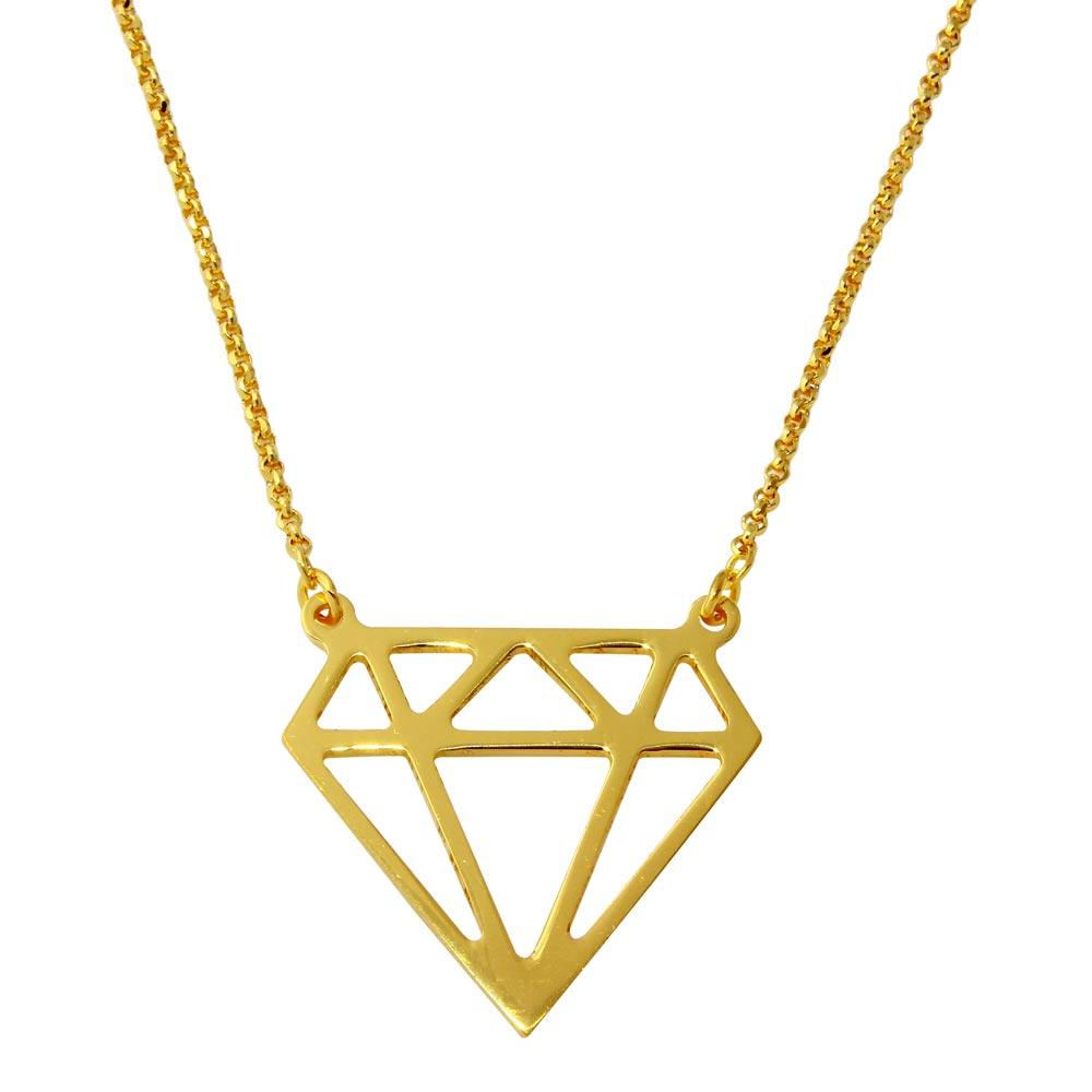 Gold Plated 925 Sterling Silver Diamond Outline Necklace - ARN00030GP SPI