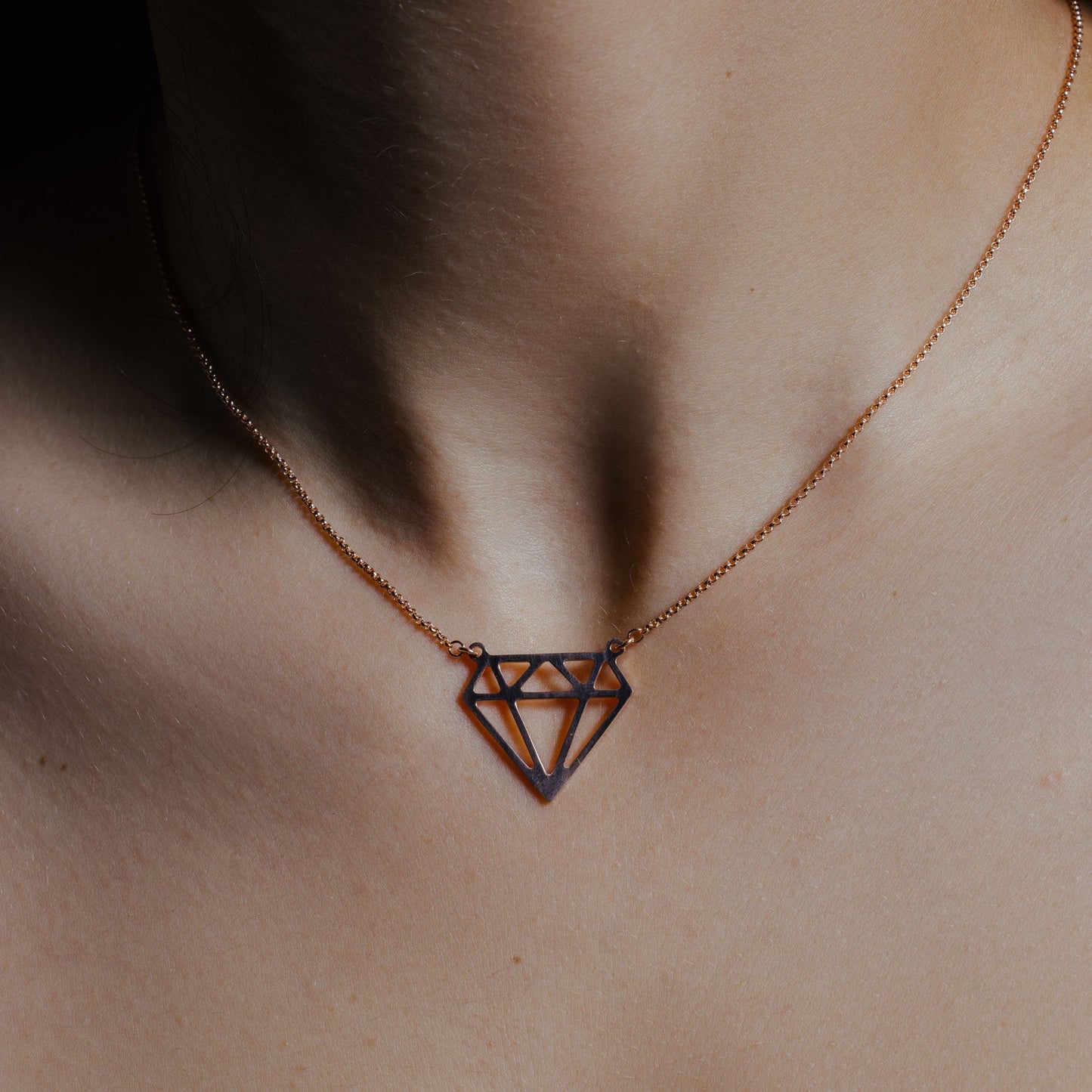 Rose Gold Plated 925 Sterling Silver Diamond Outline Necklace - ARN00030RGP SPI
