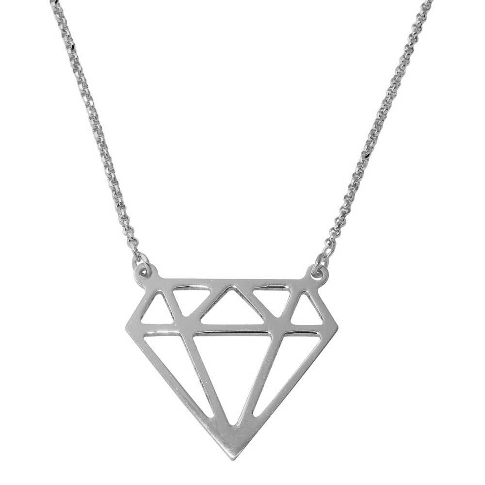 Rhodium Plated 925 Sterling Silver Diamond Outline Necklace - ARN00030RH SPI