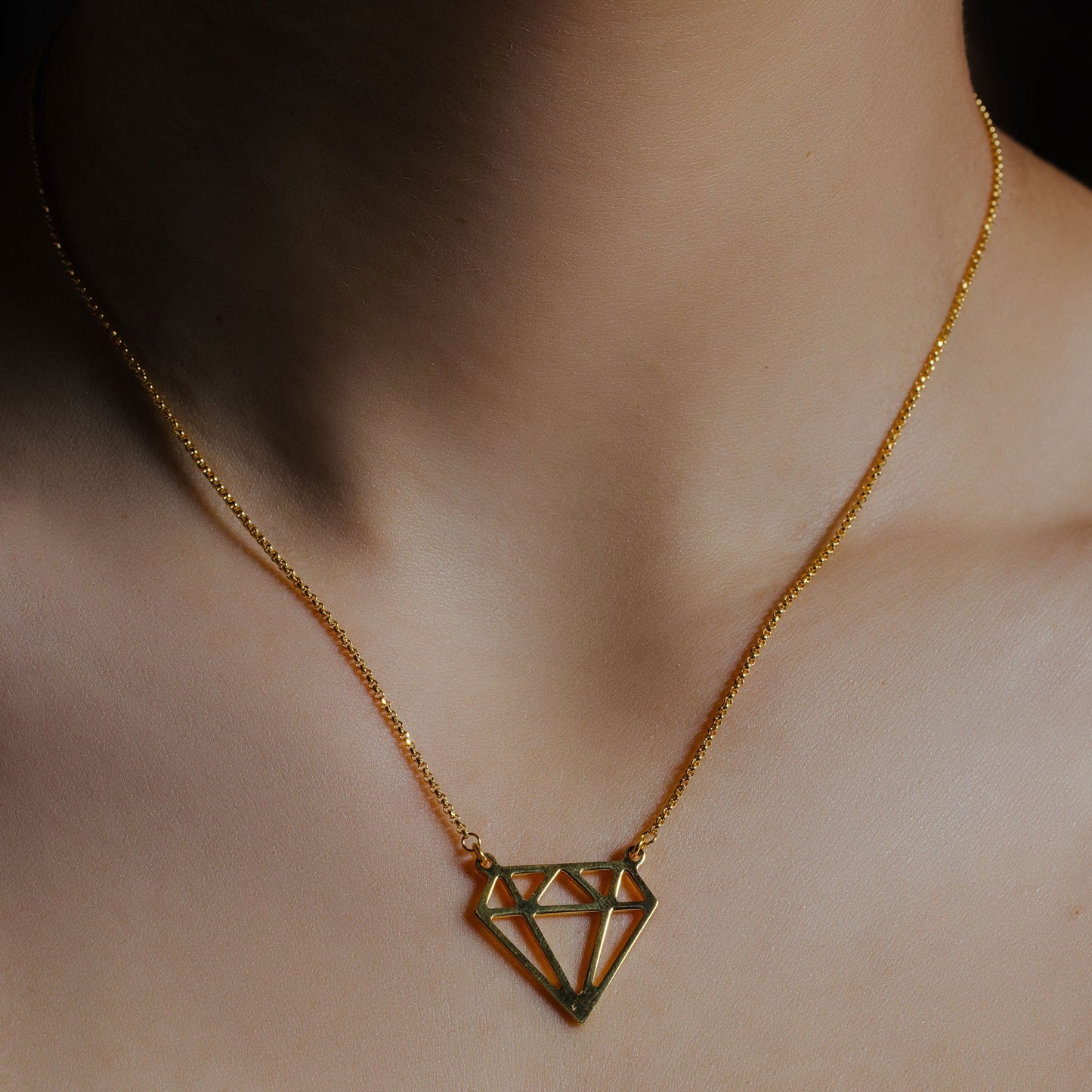 Gold Plated 925 Sterling Silver Diamond Outline Necklace - ARN00030GP SPI