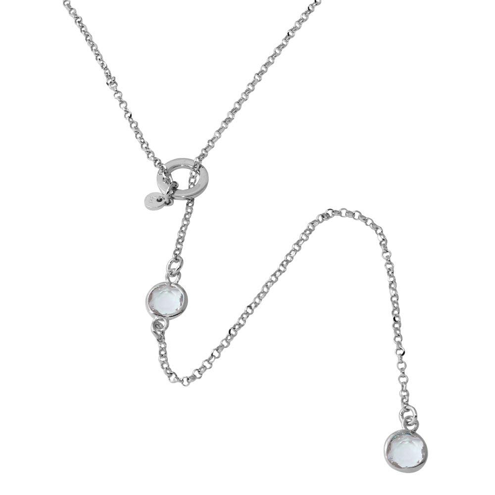 Rhodium Plated 925 Sterling Silver Dropped Clear Round CZ Necklace with Adjustable Ring - ARN00031RHC SPI