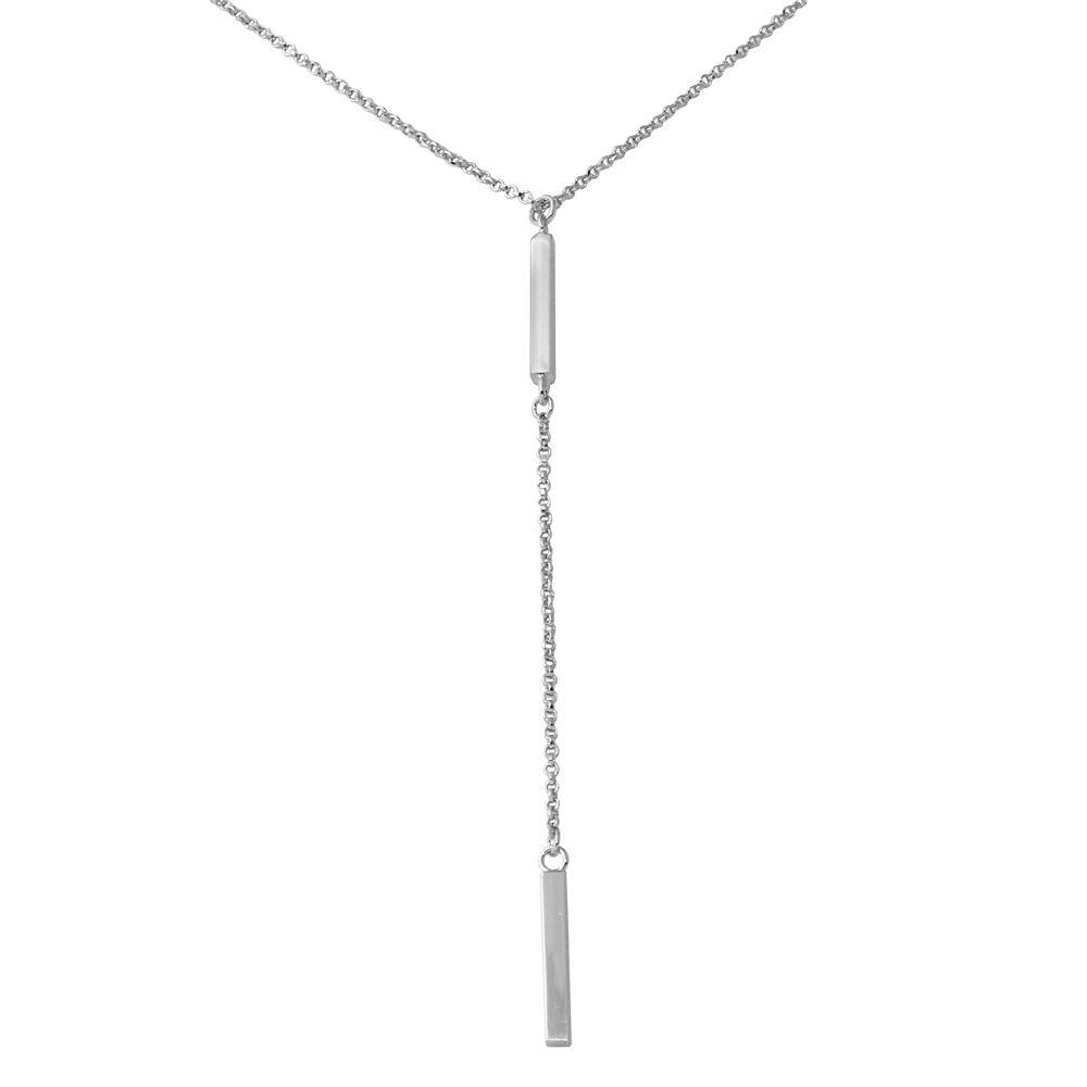 Rhodium Plated 925 Sterling Silver Bar Necklace with Dropped Bar - ARN00032RH SPI