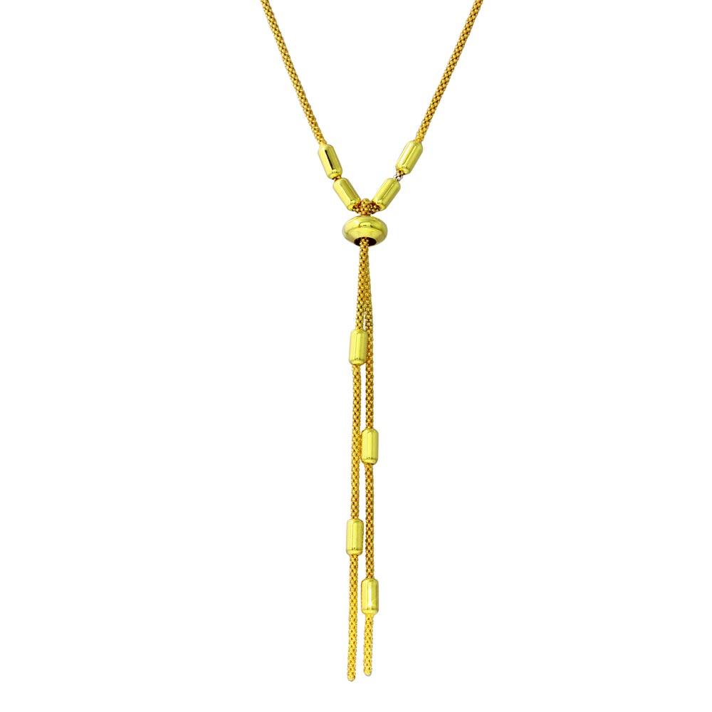 Gold Plated 925 Sterling Silver Round Bar Tassel Necklace with Adjustable Ring - ARN00034GP SPI