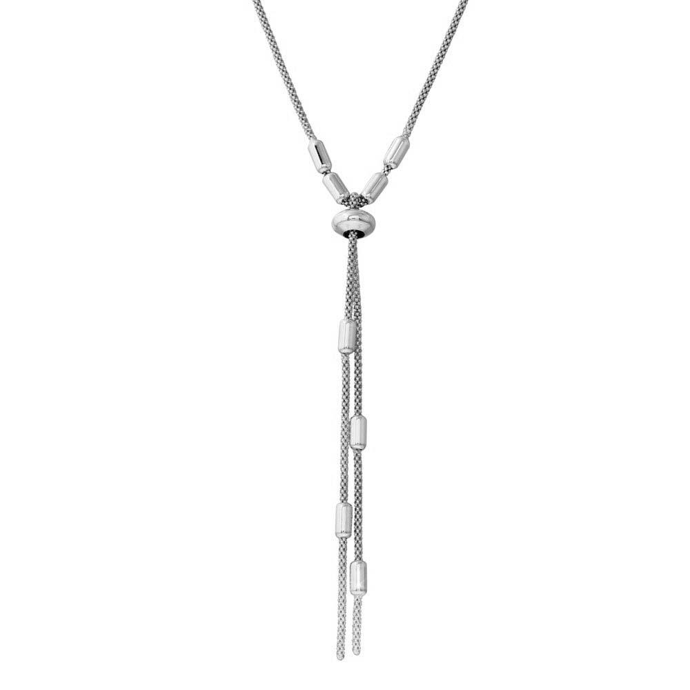 Rhodium Plated 925 Sterling Silver Round Bar Tassel Necklace with Adjustable Ring - ARN00034RH SPI