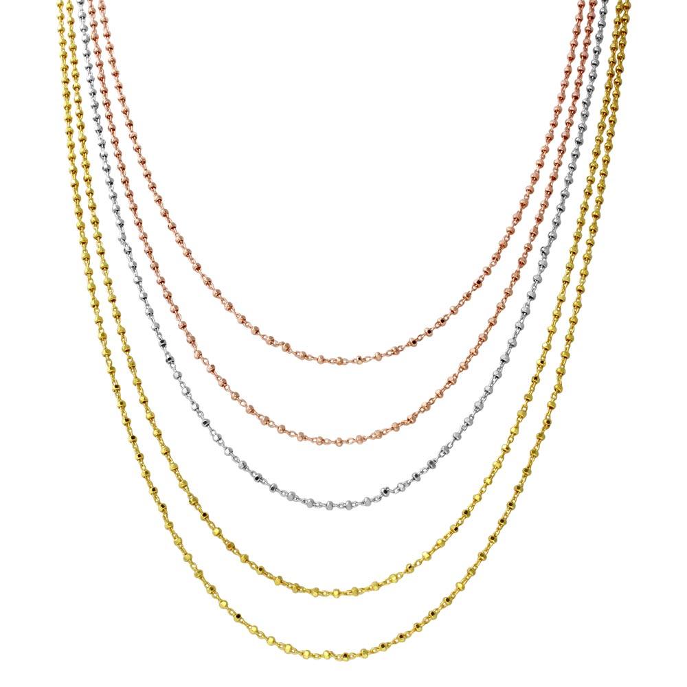 Multi Plated 925 Sterling Silver 5 Strand Bead Necklace - ARN00036TRI SPI