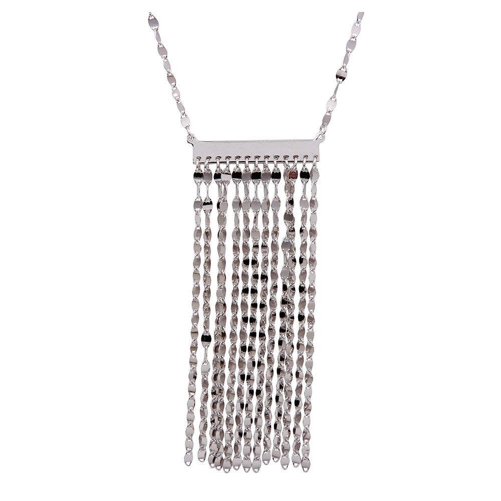 Rhodium Plated 925 Sterling Silver Multi Row Chain Pendant Necklace - ARN00038RH SPI