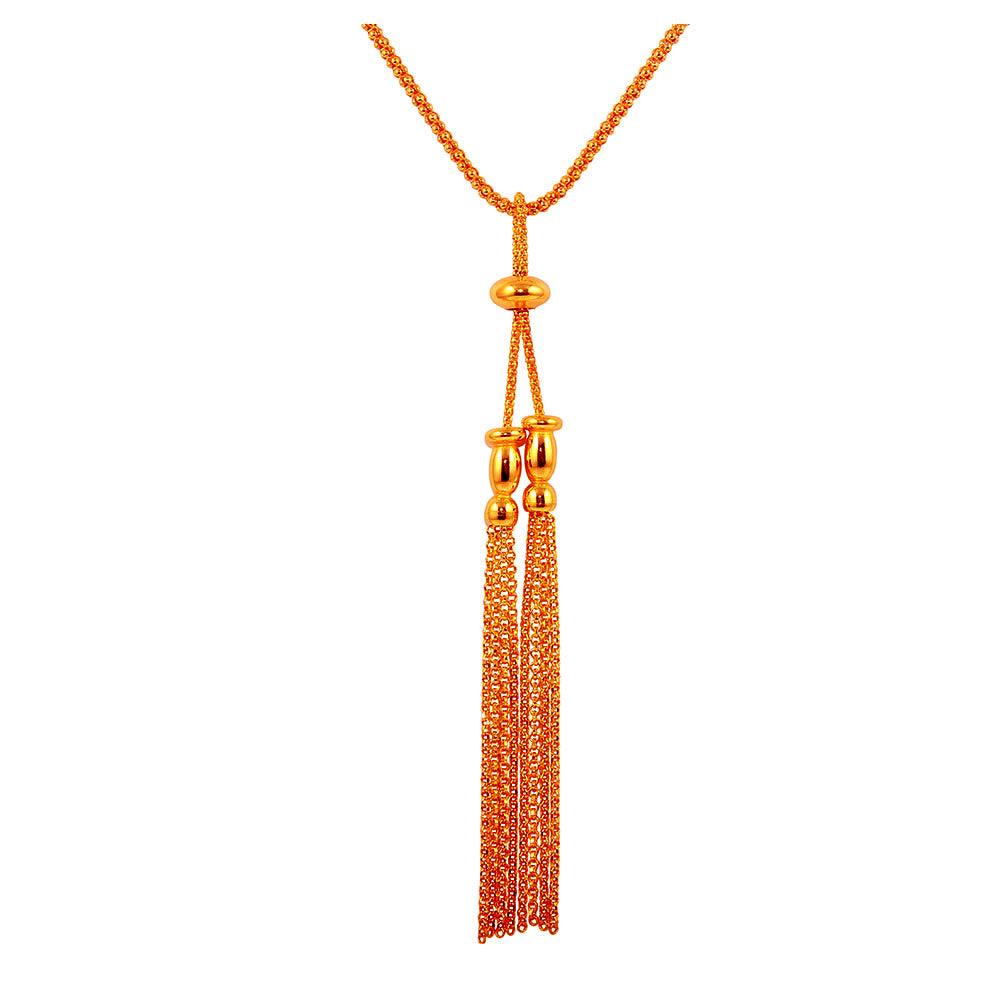 Rose Gold Plated 925 Sterling Silver Two Tassel Dangling Necklace - ARN00041RGP SPI