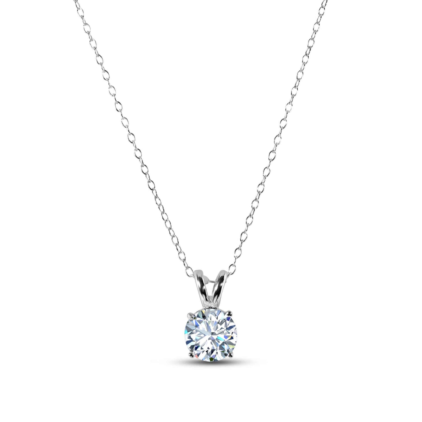 Sterling Silver Rhodium Plated Round Clear CZ V-Bail Solitaire Necklace - BGP00515A SPI