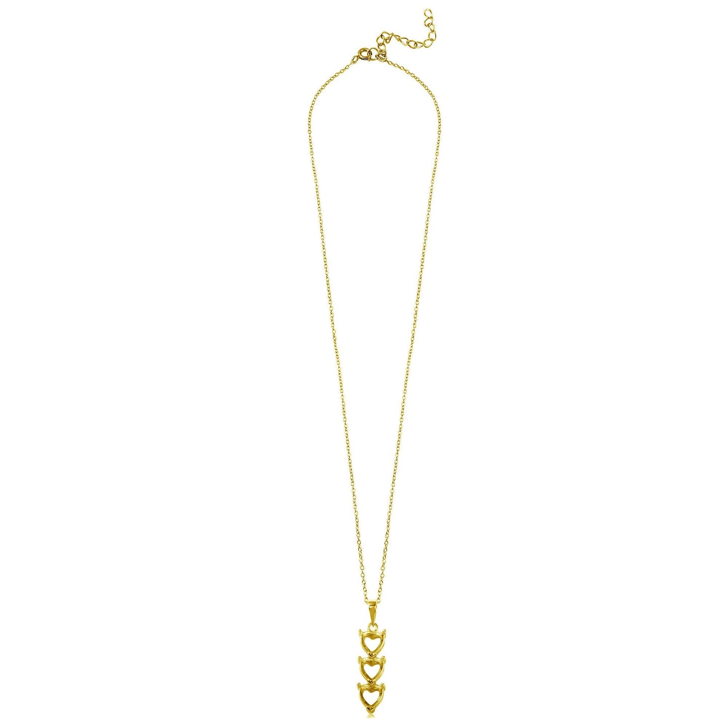 Gold Plated 925 Sterling Silver Personalized 3 Heart Drop Mounting Necklace - BGP00780GP SPI