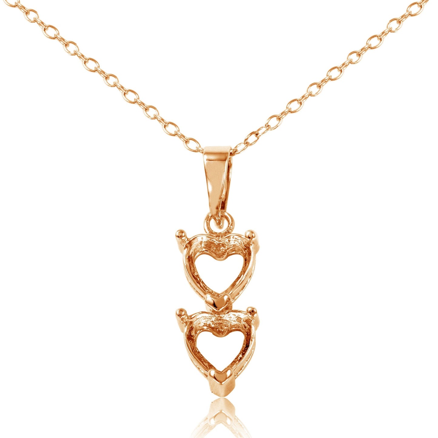 Rose Gold Plated 925 Sterling Silver Personalized 2 Heart Drop Mounting Necklace - BGP00781RGP SPI
