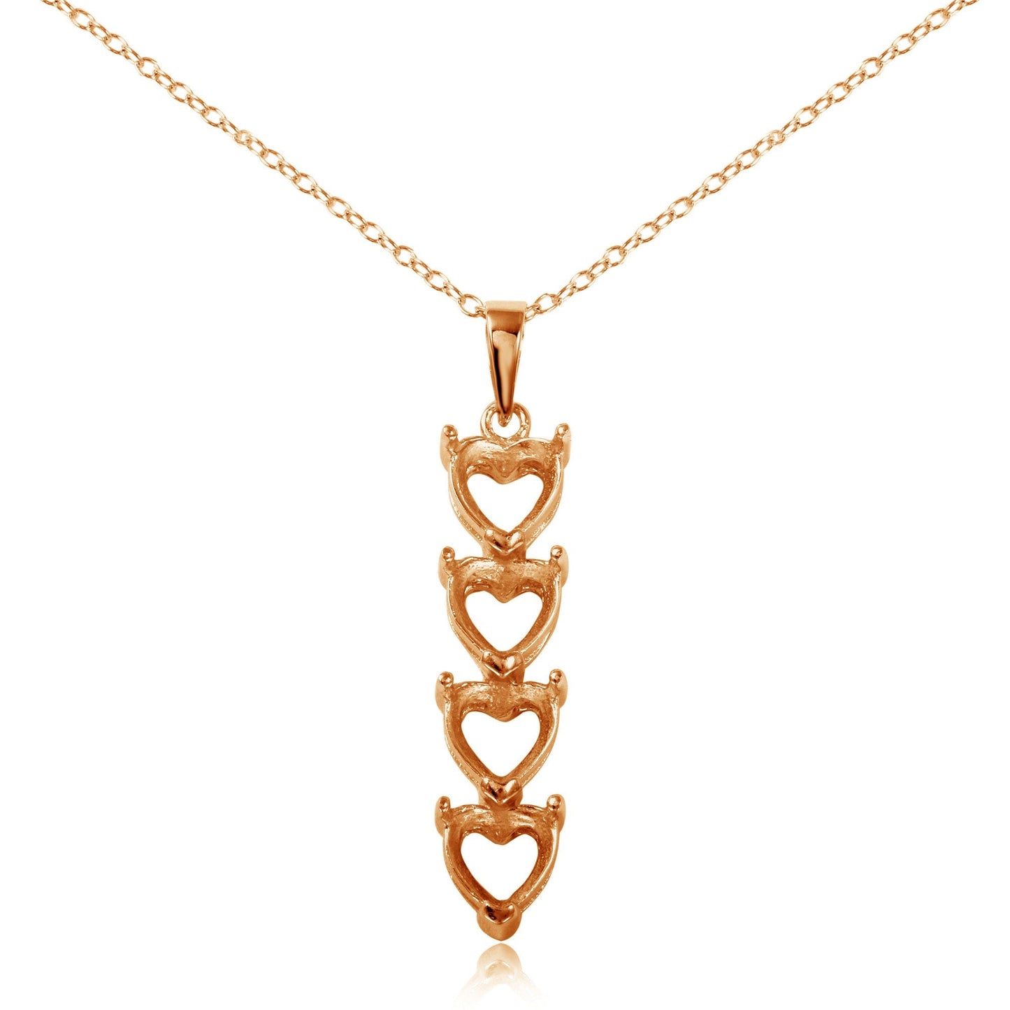 Rose Gold Plated 925 Sterling Silver Personalized 4 Heart Drop Mounting Necklace - BGP00782RGP SPI