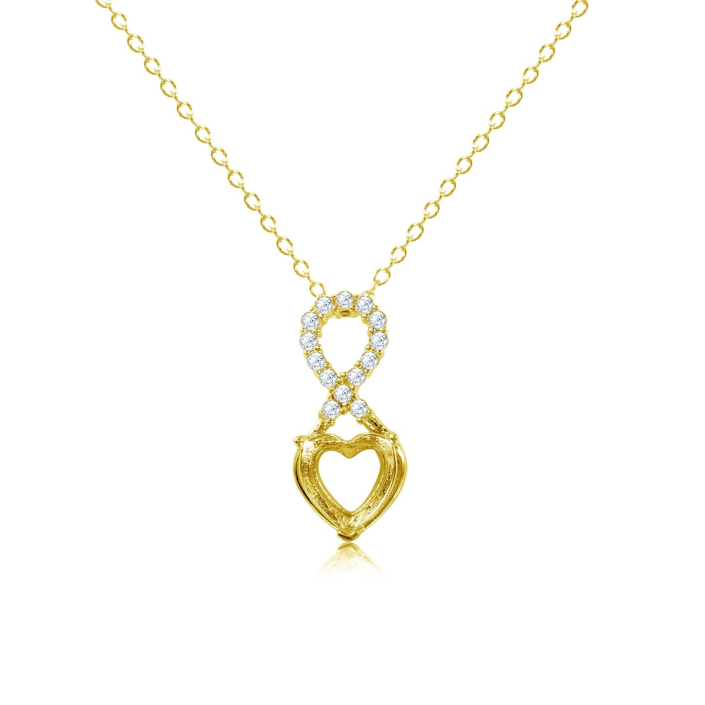 Gold Plated 925 Sterling Silver Personalized Infinity Drop Heart Mounting Necklace with CZ - BGP01088GP SPI
