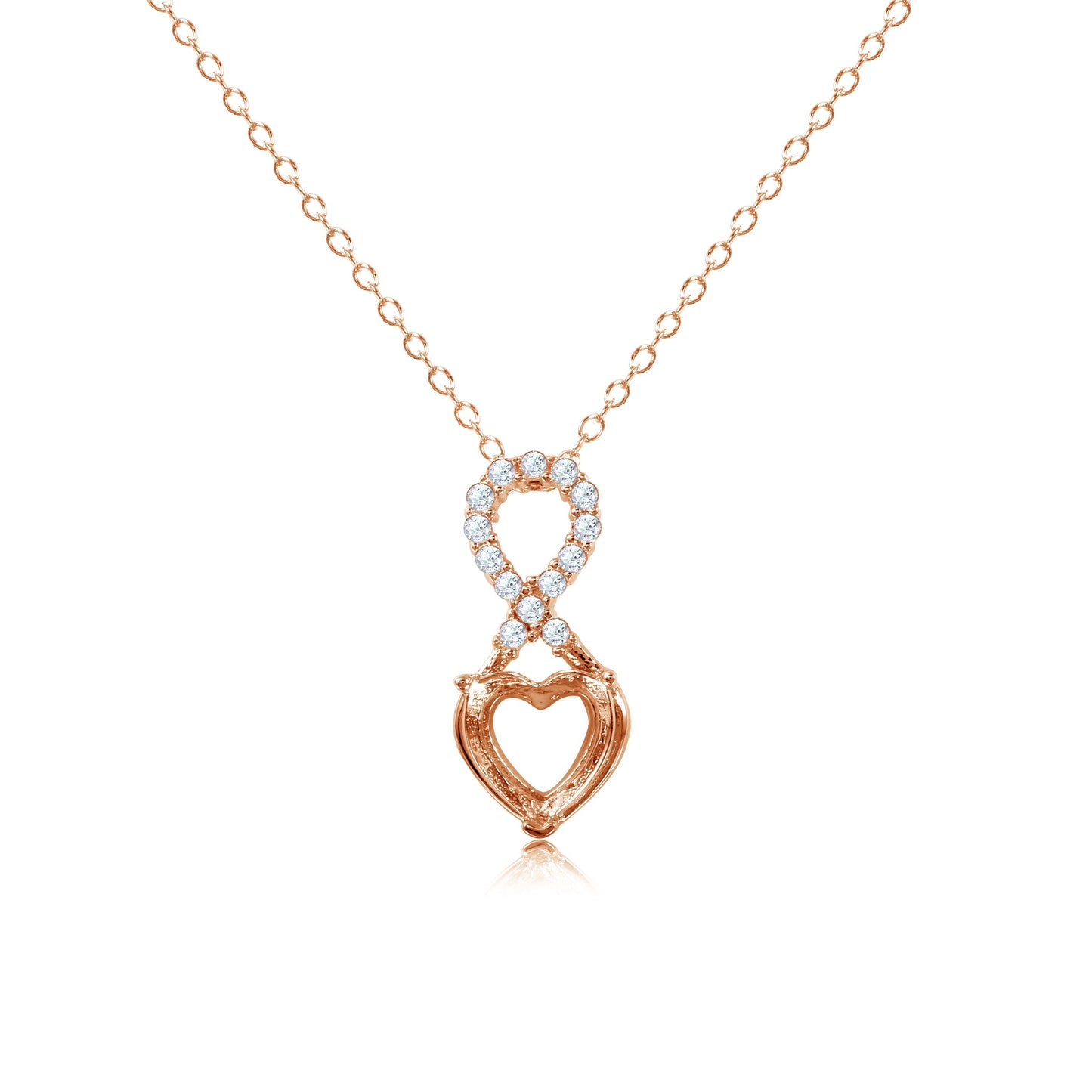 Rose Gold Plated 925 Sterling Silver Personalized Infinity Drop Heart Mounting Necklace with CZ - BGP01088RGP SPI