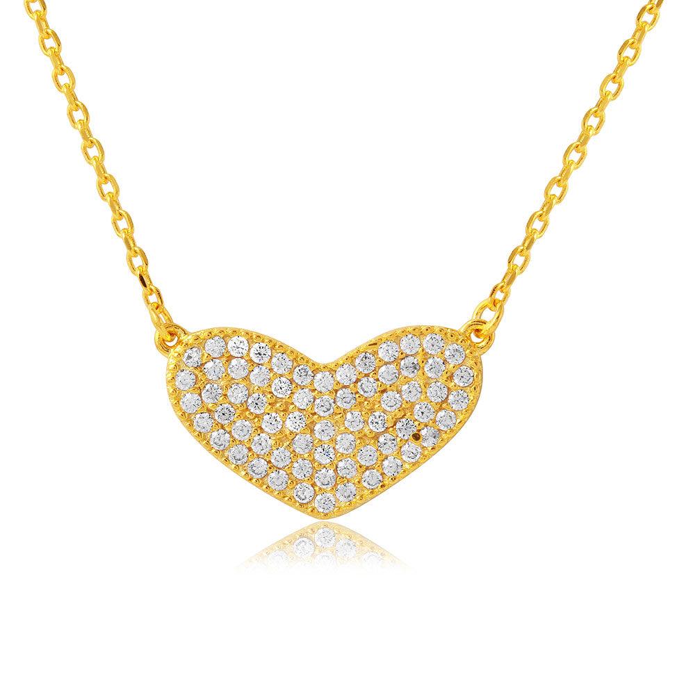 Silver 925 Gold Plated CZ Encrusted Heart Necklace - BGP01114 SPI