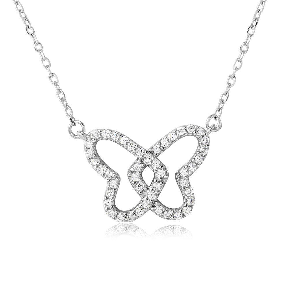 Silver 925 Rhodium Plated Open CZ Butterfly Necklace - BGP01116 SPI
