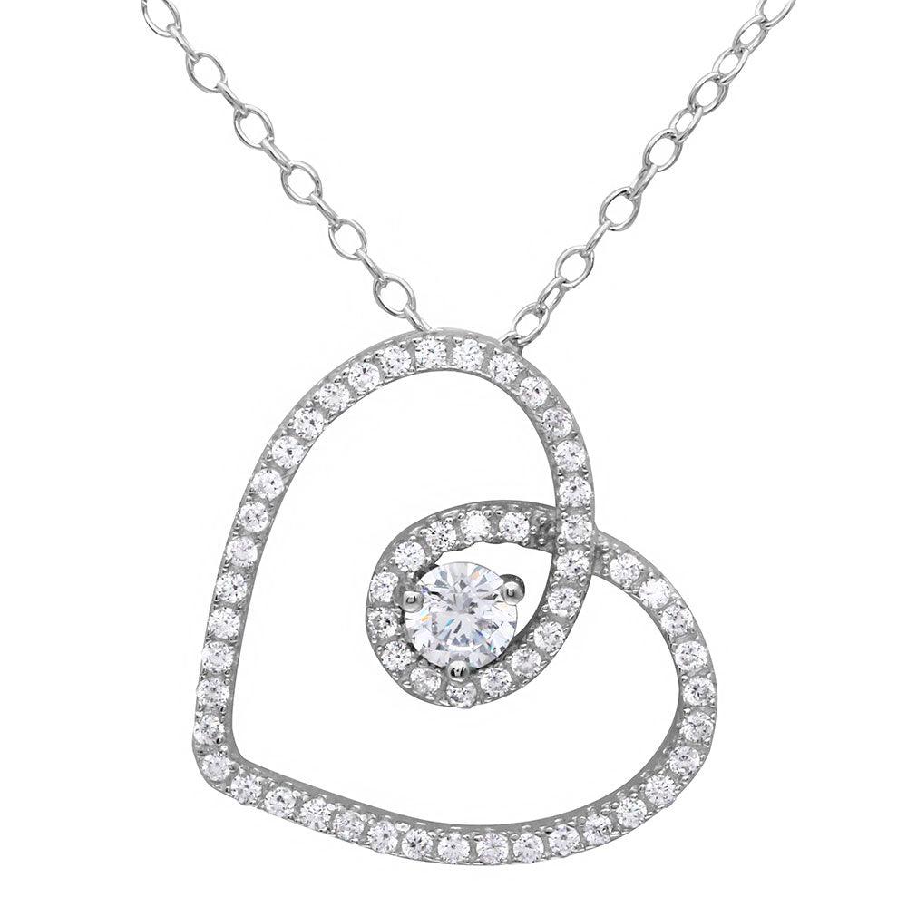 Silver 925 Rhodium Plated CZ Open Script Heart Necklace - BGP01122 SPI