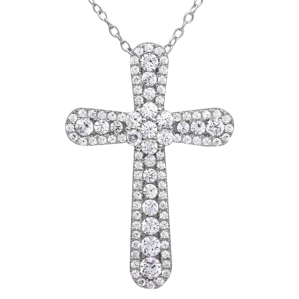 Silver 925 Rhodium Plated CZ Cross Necklace - BGP01127 SPI