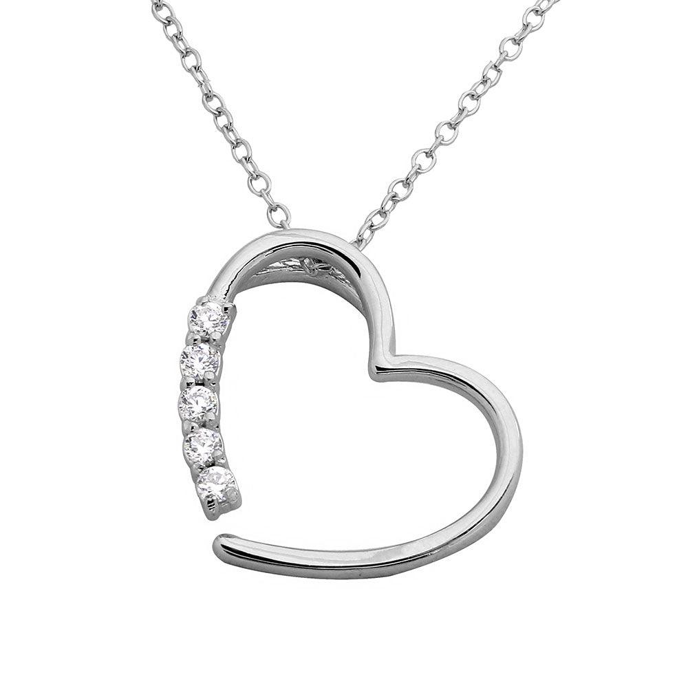 Rhodium Plated 925 Sterling Silver Open CZ Heart Necklace - BGP01128 SPI