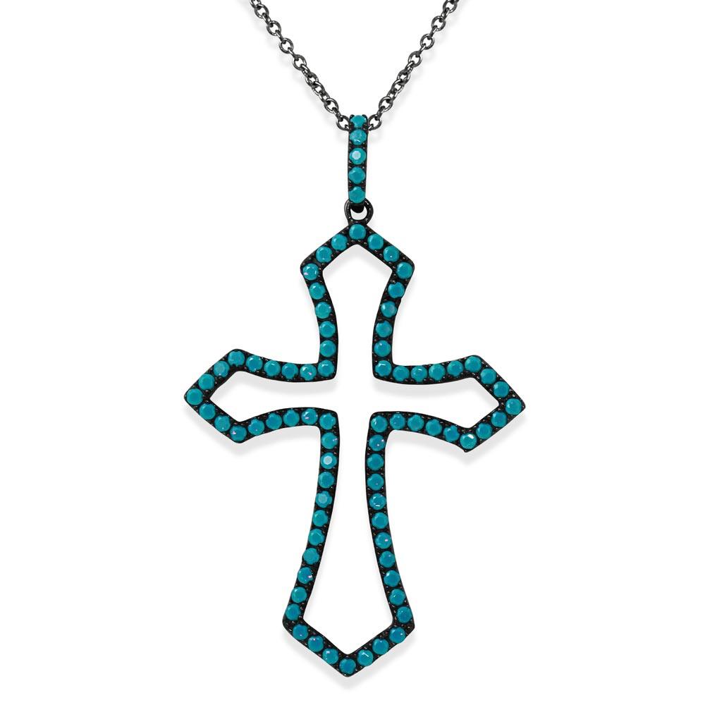 Black Rhodium Plated 925 Sterling Silver Open Turquoise Bead Heart Necklace - BGP01129 SPI
