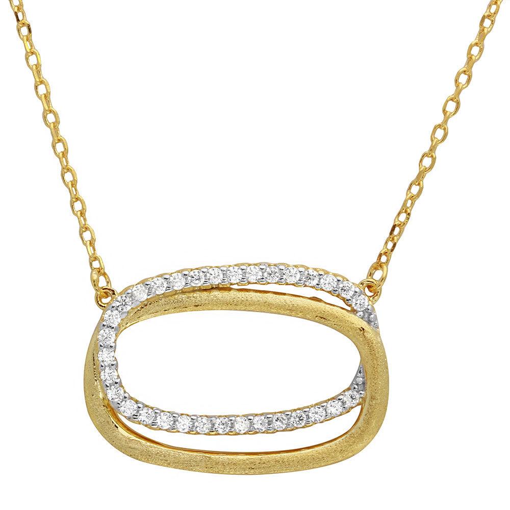 Gold Plated 925 Sterling Silver Double CZ Open Oval Necklace - BGP01136 SPI