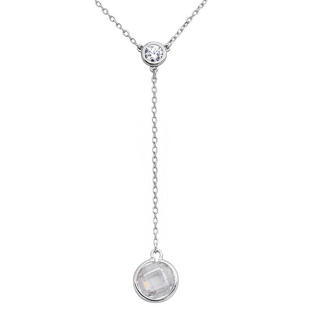 Rhodium Plated 925 Sterling Silver Double CZ Drop Necklace - BGP01137 SPI