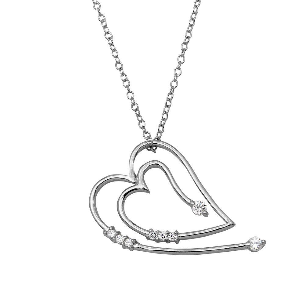 Rhodium Plated 925 Sterling Silver Heart CZ Necklace - BGP01142 SPI