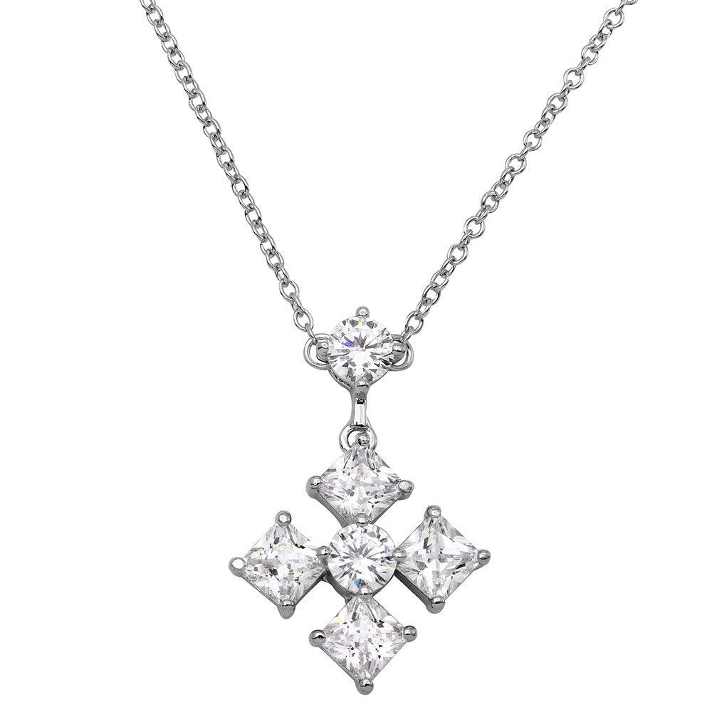 Rhodium Plated 925 Sterling Silver CZ Cross Necklace - BGP01148 SPI