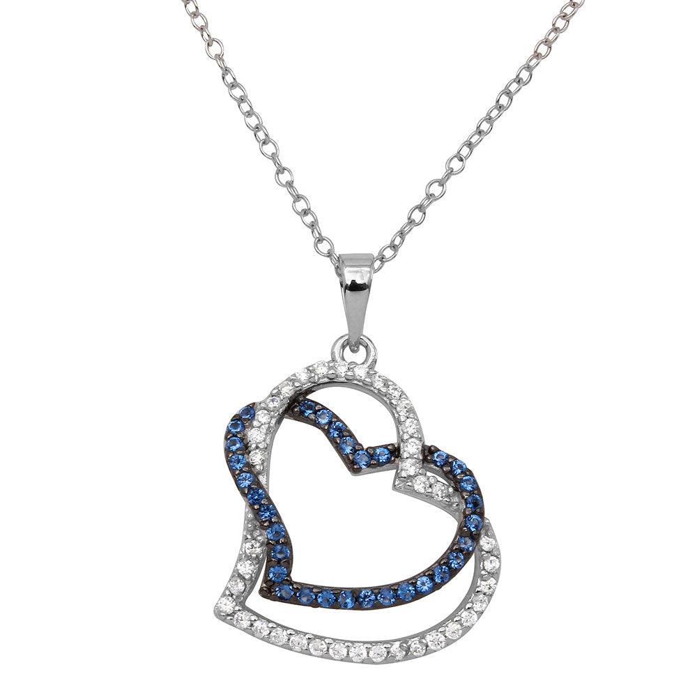 Rhodium Plated 925 Sterling Silver Double Open Heart CZ Necklace - BGP01152 SPI