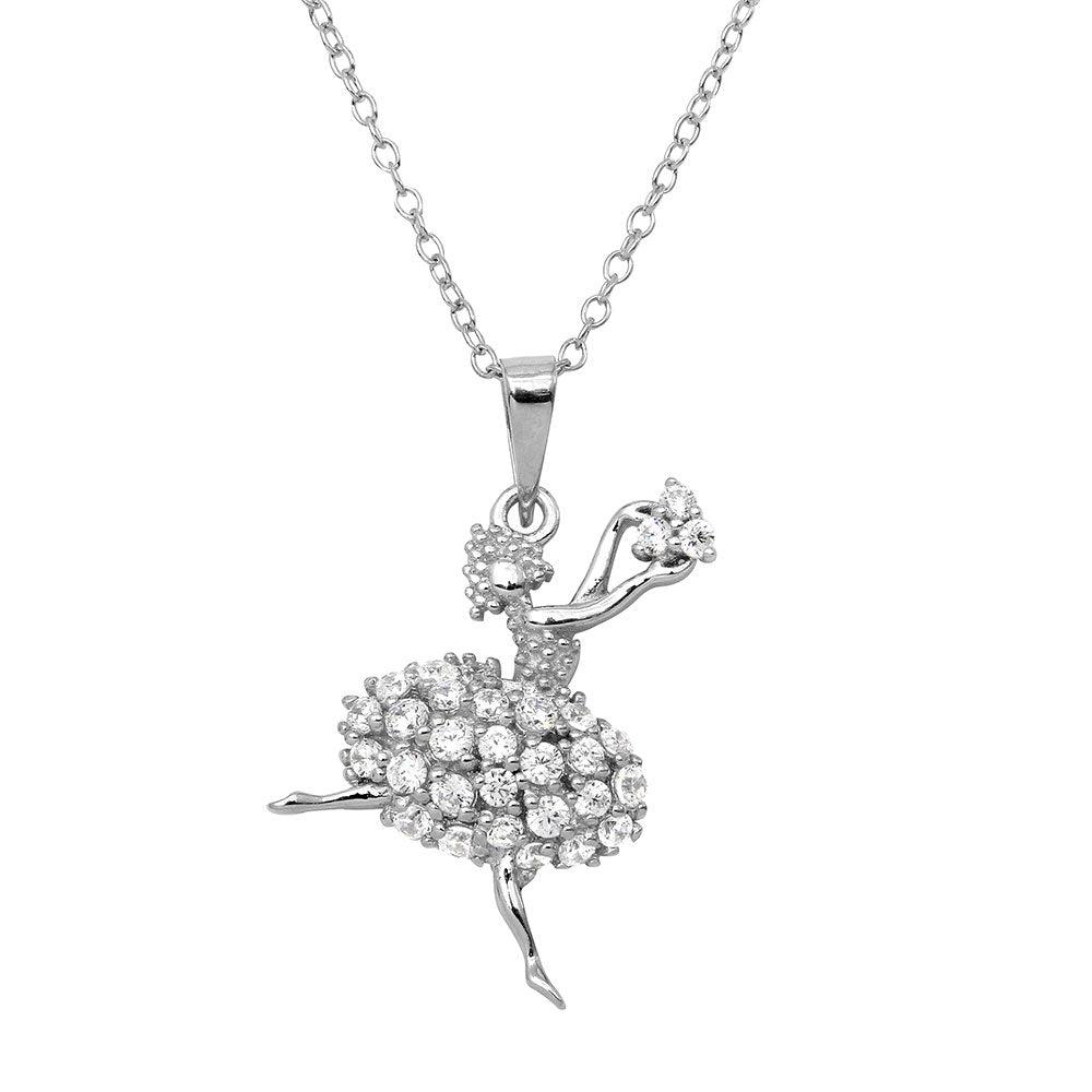 Rhodium Plated 925 Sterling Silver Ballerina CZ Necklace - BGP01153 SPI