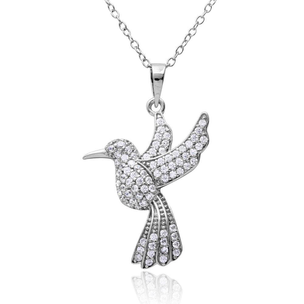 Rhodium Plated 925 Sterling Silver CZ Mockingbird Necklace - BGP01155 SPI