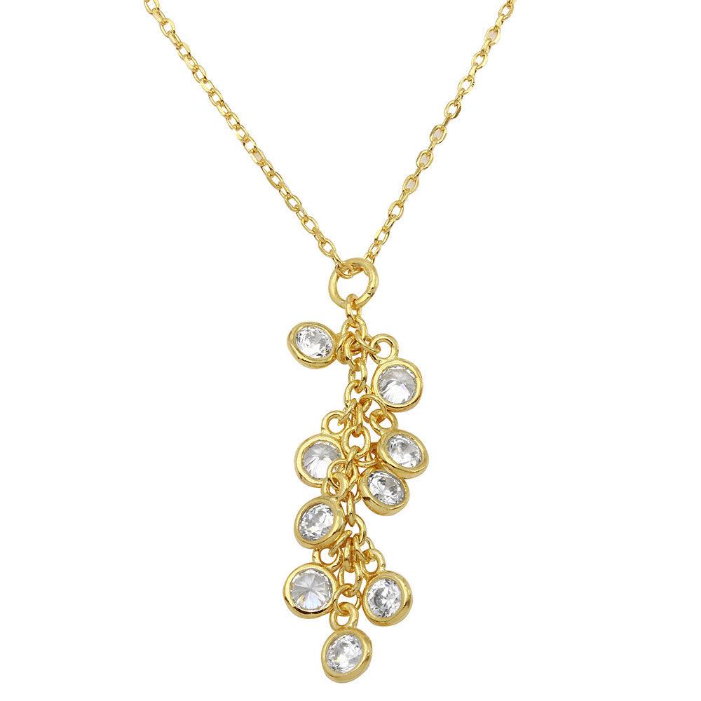 Gold Plated 925 Sterling Silver Multi CZ Drop Necklace - BGP01156GP SPI