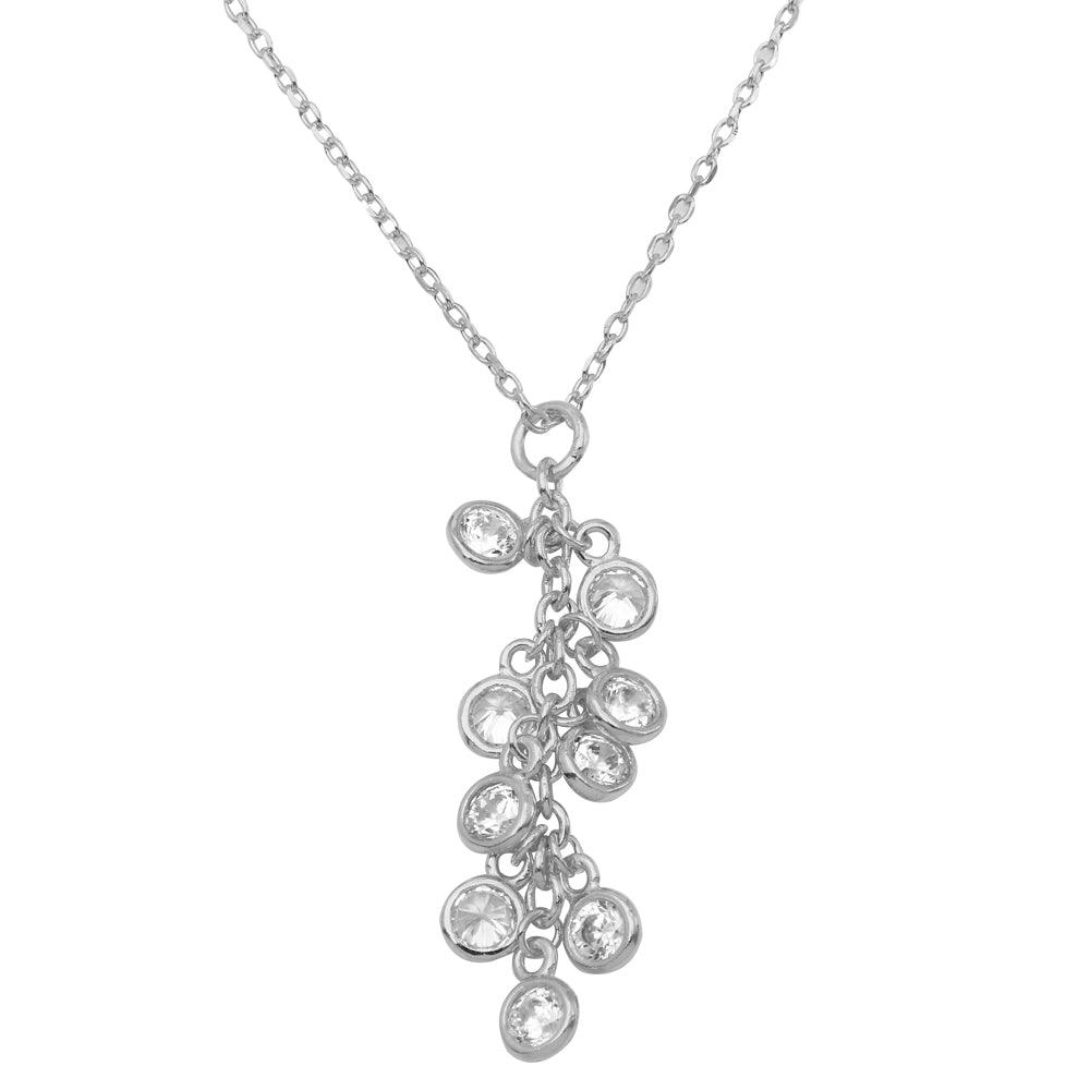 Rhodium Plated 925 Sterling Silver Multi CZ Drop Necklace - BGP01156RHD SPI