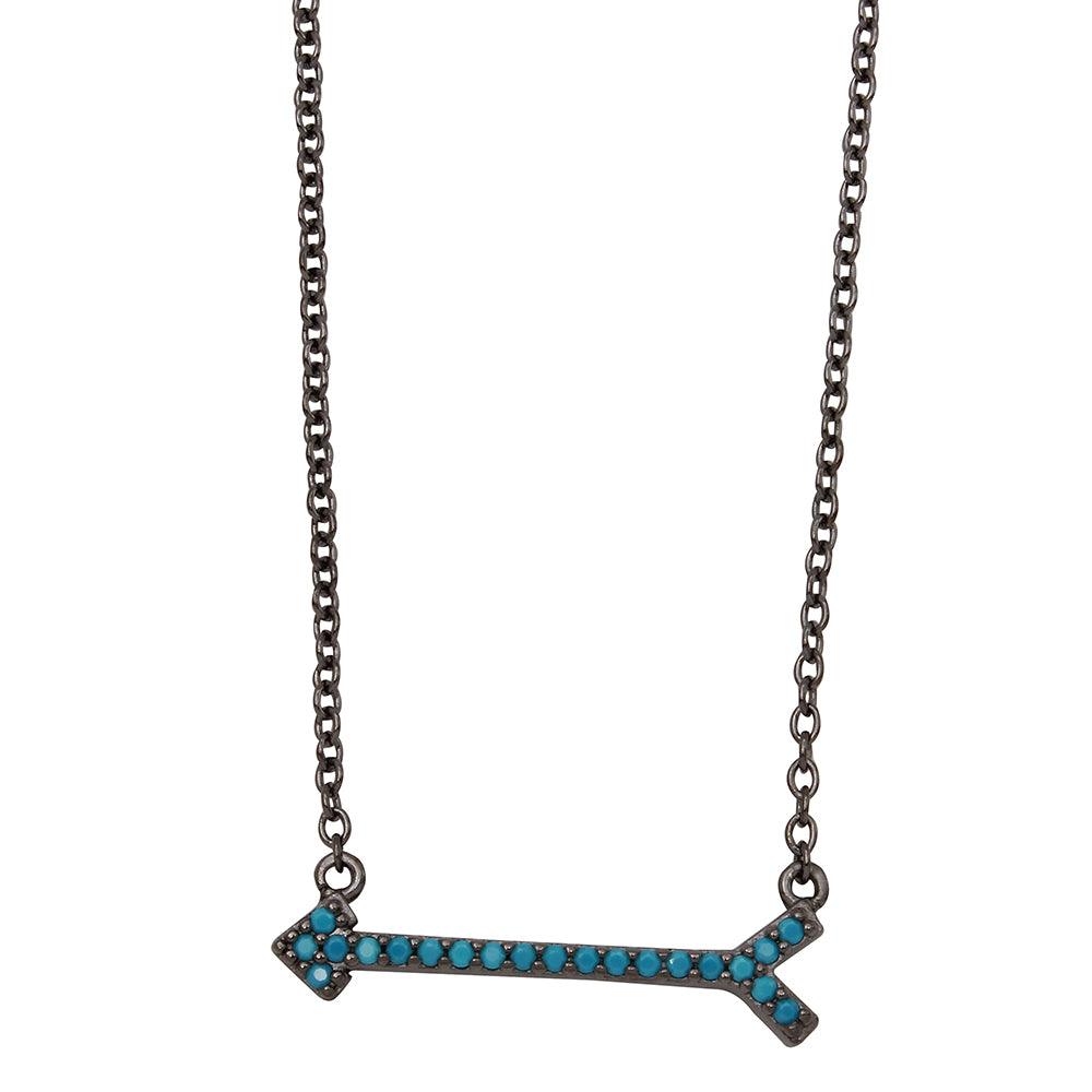 Black Rhodium Plated 925 Sterling Silver Arrow Necklace with Turquoise Stones - BGP01157BKP SPI