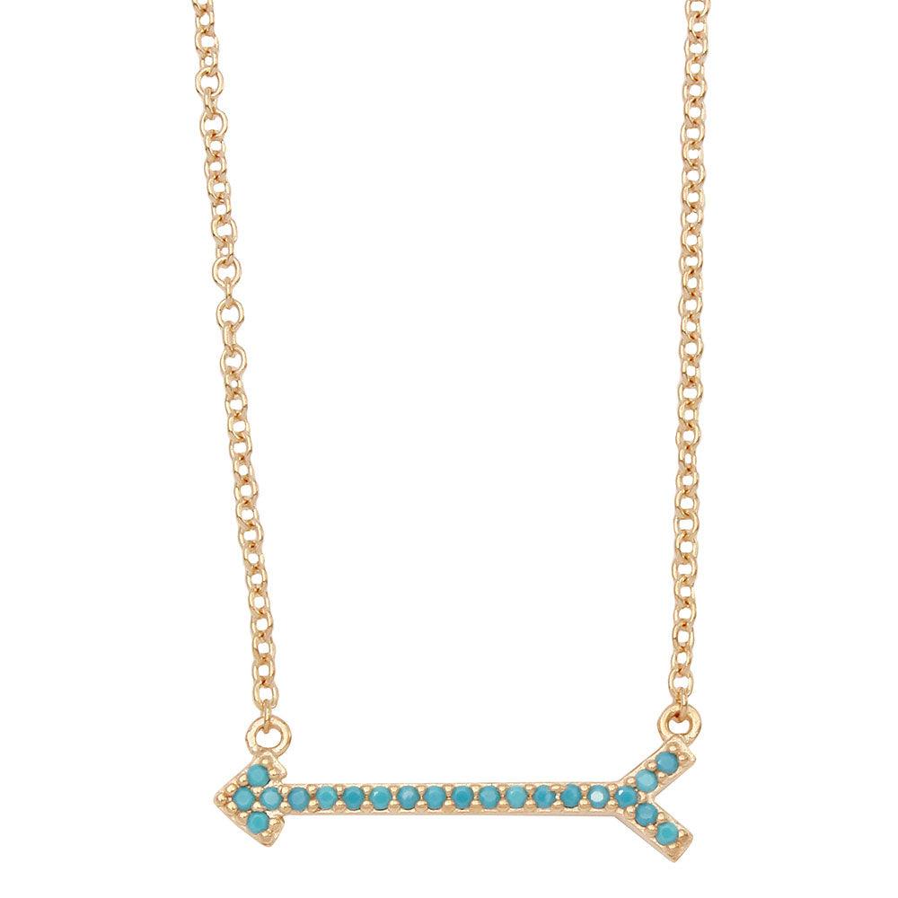 Gold Plated 925 Sterling Silver Arrow Necklace with Turquoise Stones - BGP01157GP SPI