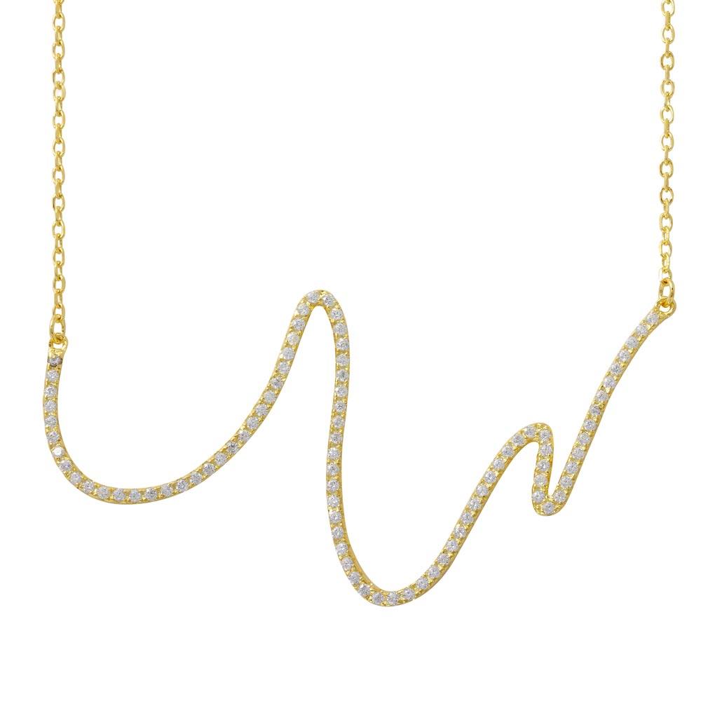 Gold Plated 925 Sterling Silver Wave Design with CZ Necklace - BGP01161GP SPI