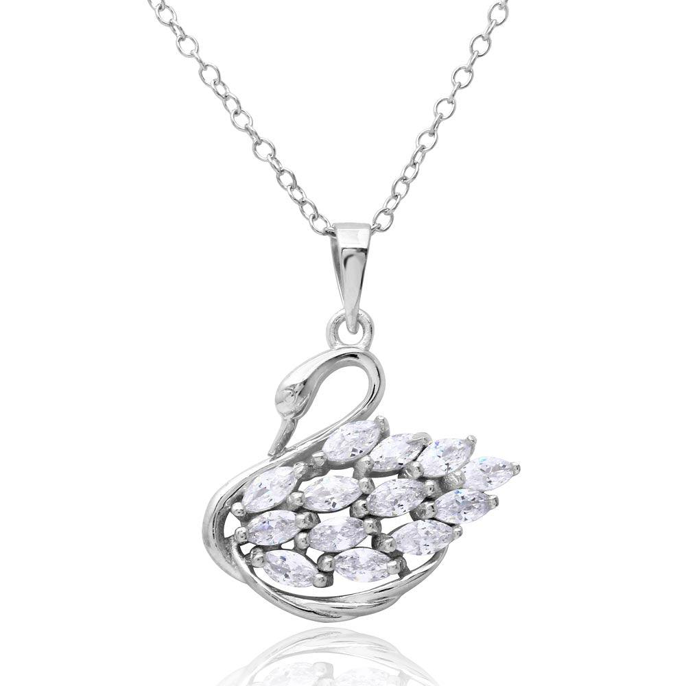Rhodium Plated 925 Sterling Silver CZ Swan Necklace - BGP01166 SPI