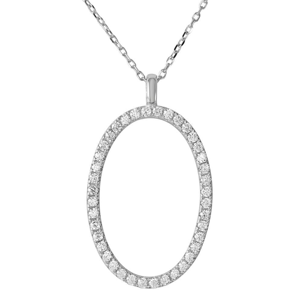 Rhodium Plated 925 Sterling Silver Open Oval with CZ Necklace - BGP01189 SPI