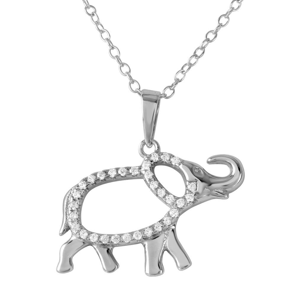 Rhodium Plated 925 Sterling Silver Elephant with CZ Necklace - BGP01190 SPI